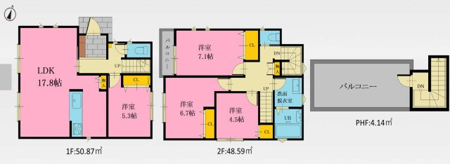 【横浜市磯子区栗木1丁目24-1全2棟新築戸建て】★仲介手数料無料★（杉田小学校・浜中学校）の間取り
