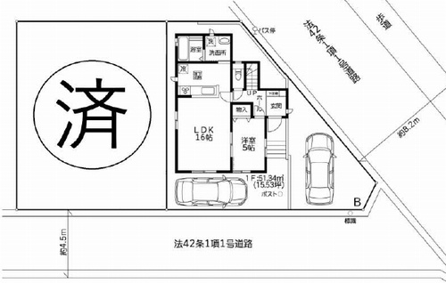 【仲介手数料０円】綾瀬市寺尾釜田2丁目　新築一戸建て　B号棟　全2棟の区画図|【仲介手数料０円】綾瀬市寺尾釜田2丁目　新築一戸建て　B号棟　全2棟