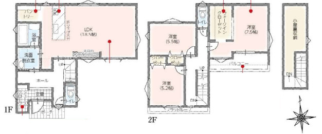 さいたま市見沼区南中野　新築一戸建て　タマタウン　02の間取り|【全2棟・2号棟】さいたま市見沼区南中野　新築一戸建て　タマタウン　02・3LDK・土地面積114.27m2・建物面積100.60m2