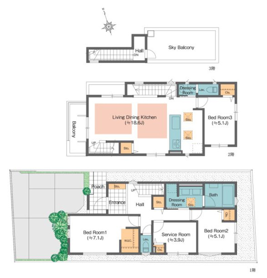 【間取り】 | 杉並区宮前５丁目　新築戸建て　１号棟 | 3SLDK・土地面積114.01ｍ2・建物面積107.86ｍ2