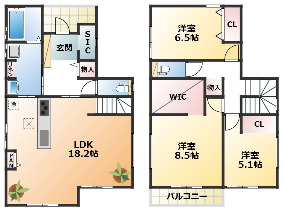 ワイウッドコート宇都宮市江曽島町第1期の間取り|南向きで陽当たりの良い間取りです