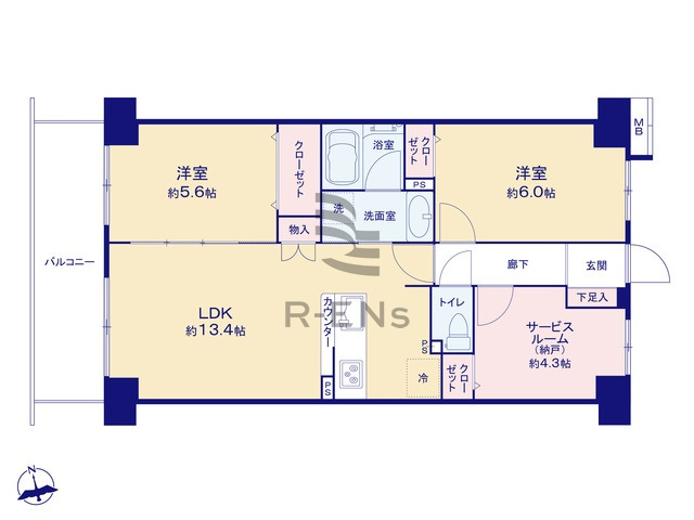 【間取り】 | ルネサンヴェール小金井公園 | 便利な食洗機や浴室乾燥機を搭載、快適な暮らしをサポートします