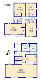 【間取り】 | 【仲介手数料無料！！】日野市日野台4丁目　新築戸建て（全2棟）A号棟　4390万円 | A号棟　間取図