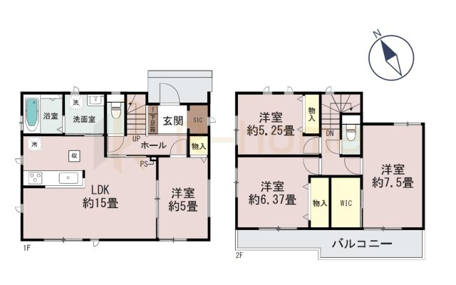 ひたちなか市三反田　新築戸建て　B号棟の間取り|4LDK＋SIC＋WIC、土地面積271.48m2、建物面積95.63m2