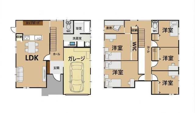 糸島市神在東2丁目第1-1棟（1号棟）の間取り|全居室収納豊富で便利です。