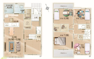 【区画図】 | 千葉市緑区誉田町　新築戸建　JR外房線「誉田」駅　1号棟 | 家事導線が考えらえた設計。
パントリーやウォークインクローゼットなど収納豊富。