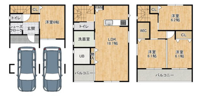 【土地図＋建物プラン例】 | 上野芝向ヶ丘町１丁　売土地 | 【間取りプラン】売主にて３，９８０万円の新築戸建としての販売も可能です。