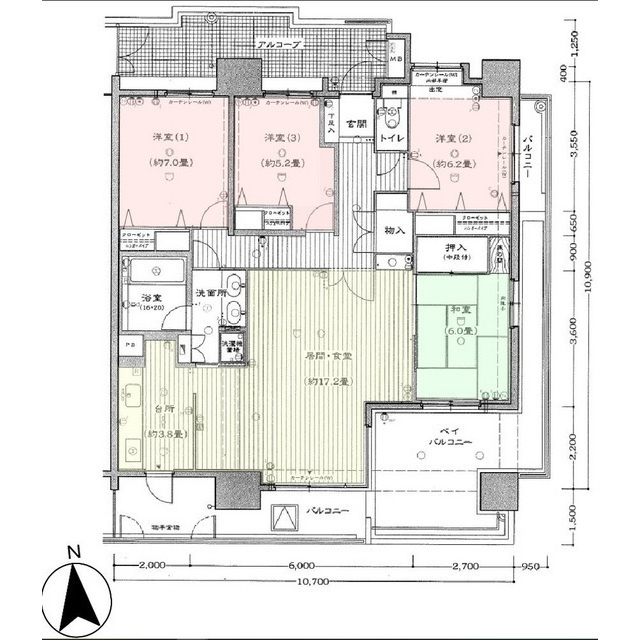 岐阜市若宮町１丁目の賃貸マンションの間取り