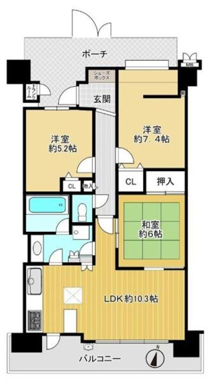 【間取り】 | レスタージュ鳳 | 専有面積:66.38平米　間取り:3LDK！
