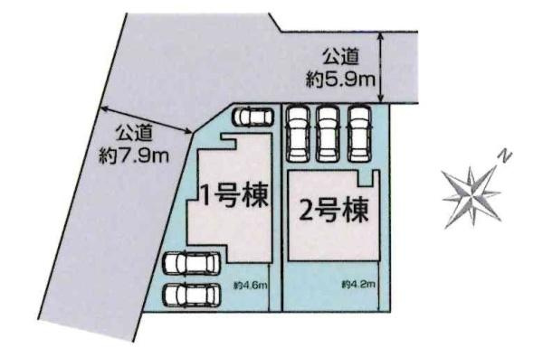 豊田市高美町4丁目　全2棟・1号棟の区画図