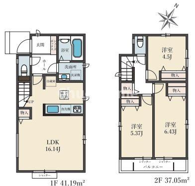 葛飾区細田4丁目新築分譲住宅の間取り|【F号棟間取り】3LDK・カースペース2台