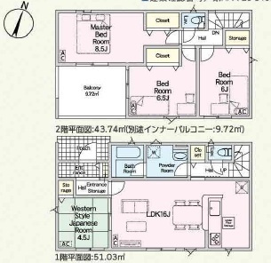 【間取り】 | 岐阜市今嶺新築建売全2棟！鏡島小学校・精華中学校！お車スペース3台以上可能！ | 岐阜市今嶺新築建売全2棟！鏡島小学校・精華中学校！お車スペース3台以上可能！