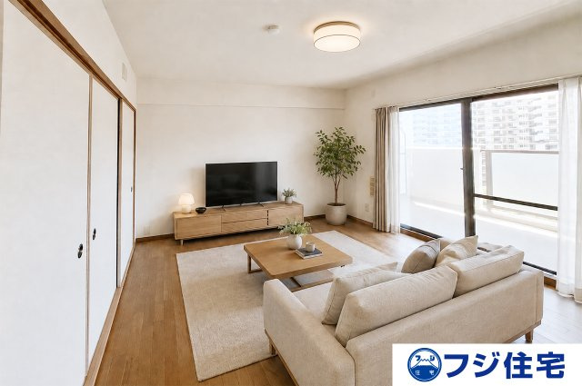 サンシティ貝塚五番館の居間・リビング|※バーチャルステージング画像（AI合成）です。合成された家具等は販売価格に含まれません。