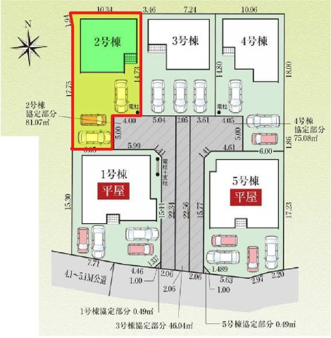 新築　佐波郡玉村町板井　GRAFARE　2号棟の区画図|2号棟　区画図　南側接道幅員約4.1ｍ			
	
