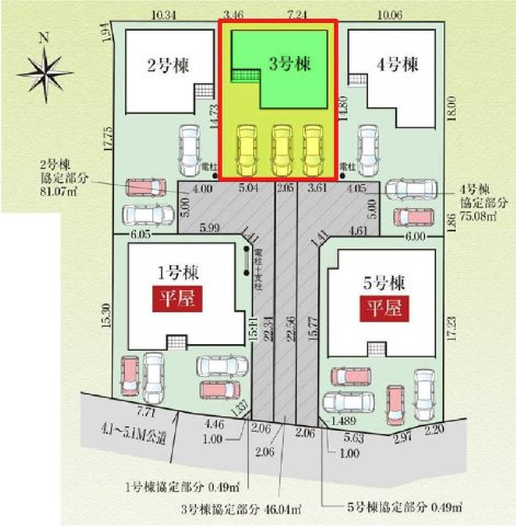新築　佐波郡玉村町板井　GRAFARE　3号棟の区画図|3号棟　区画図　南側接道幅員約4.1ｍ			
	

