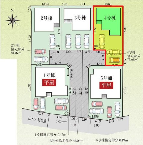 新築　佐波郡玉村町板井　GRAFARE　4号棟の区画図|4号棟　区画図　南側接道幅員約4.1ｍ			
	
