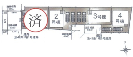 全4棟　駐車並列2台　全室南向き 池上５丁目 3号棟　新築戸建の区画図