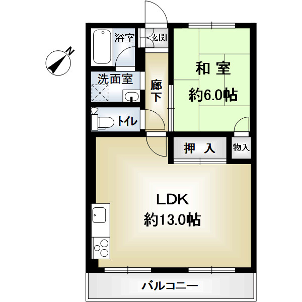 ハイツ山田南の間取り|２DK→１LDKに間取変更