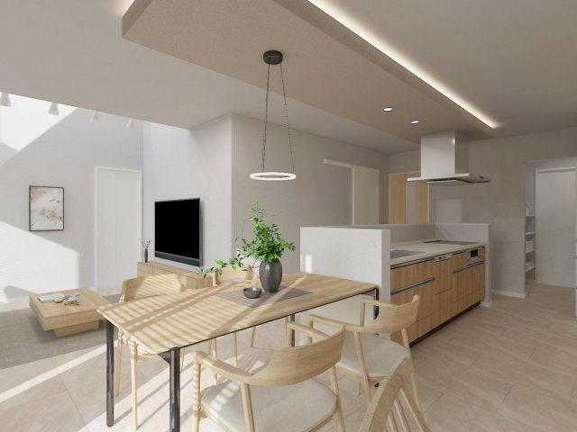 日進市梅森町｜名古屋市の戸建ならホームアップのキッチン|【売主施工例】左右どちらからでも行き来できる便利なアイランドキッチン。ご家族と一緒に並んでお料理してもゆとりがあり、毎日の家事もスムーズに進みます。