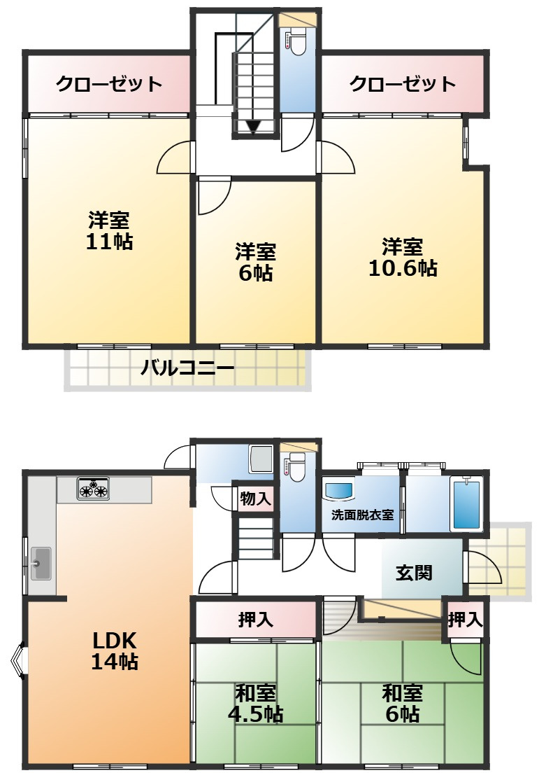 KEM日光市猪倉1期　中古戸建の間取り|全室南向きで陽当たりの良い間取りです