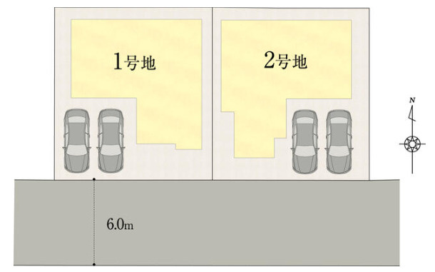 「LDK大空間20.2帖」高知市海老ノ丸2号地　新築一戸建ての区画図|全2棟。カースペースもしっかり確保！