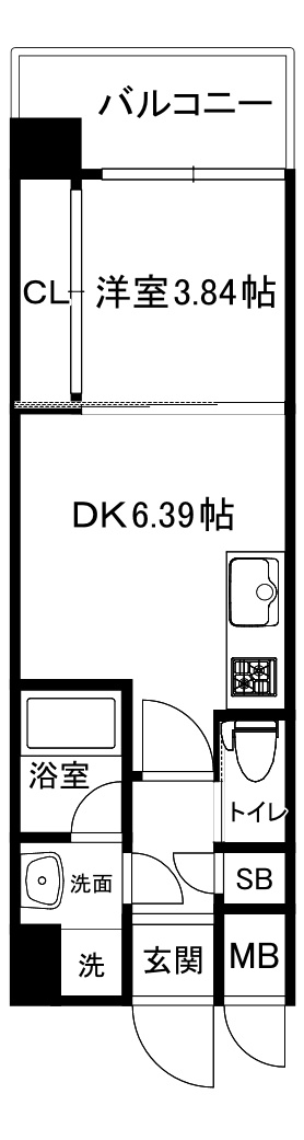 大阪市中央区松屋町住吉の賃貸マンションの間取り