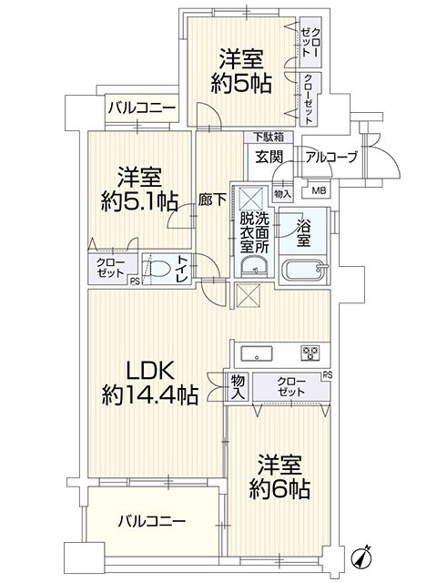 東峰マンション野間大池公園の間取り