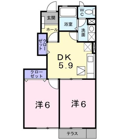 北九州市八幡西区木屋瀬２丁目のアパートの間取り