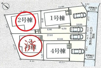 【区画図】 | 府中市本宿町１丁目　全４棟　4号棟　仲介手数料無料 | 2号棟です。