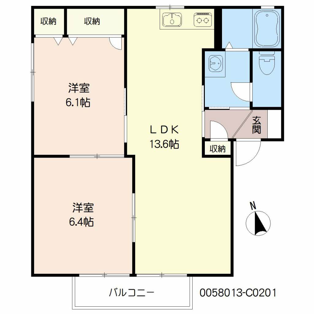 オーロラ・北野　Ｃ棟の間取り|使い勝手の良い間取りです♪