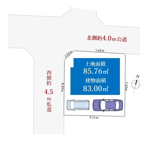 練馬区西大泉4丁目の区画図|土地面積85.76㎡、建物面積83.00㎡ 、整形地
「大泉学園」駅バス19分「久保新田」停歩4分
利便性と閑静な住環境が調和した住宅地