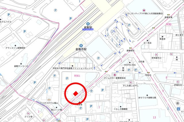 阿知1丁目　飲食テナントの地図