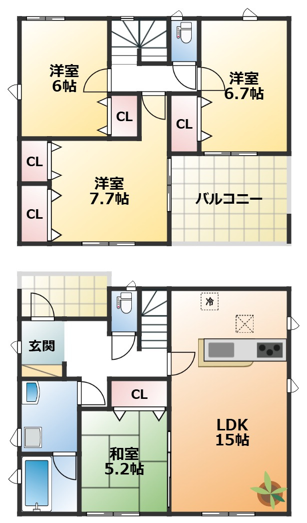 CRADLEGARDEN栃木市薗部町第14の間取り|南向きで陽当たりの良い間取りです