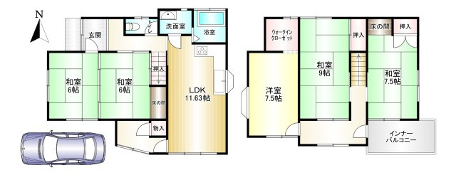 橿原市中曽司町の間取り|5LDK　土地面積：93.06㎡　建物面積：117.14㎡　駐車スペースあり
