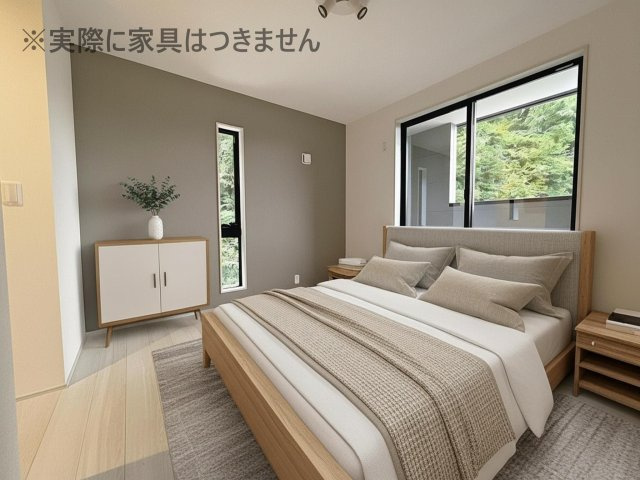 新築戸建・新築建売　郡山市安積西長久保　安積第一小・安積中の洋室|画像はバーチャルホームステージングの加工による演出で、実際の家具は付きません。