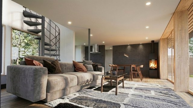 南軽井沢 アカシヤ通り別荘地 上質な寛ぎをもたらす新築戸建ての居間・リビング
