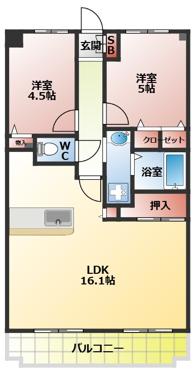 グレースコート香里園の間取り|２ＬＤＫの間取り