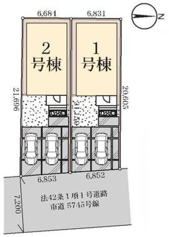 三郷市東町　新築戸建　全2棟　2号棟の区画図|前面道路7.2ｍで駐車もしやすい立地です