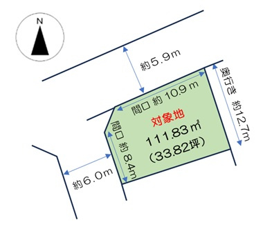 倉敷市神田一丁目 土地の区画図|◆敷地面積は111.83㎡（33.82坪）ございます。