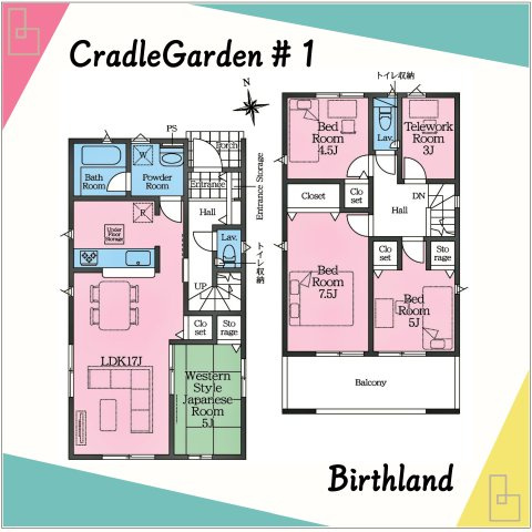 新築戸建・新築建売　福島市南沢又東谷地　北沢又小・信陵中の区画図|【1号棟】駐車スペース並列２台！前面道路：北側幅員4.5ｍ公道
