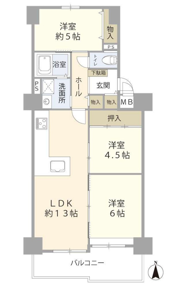 シャルマンコーポ伊丹の間取り|陽当り・通風良好　南バルコニー