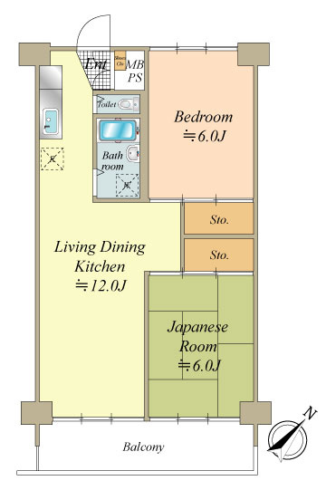 専有面積48.60平米、２LDK