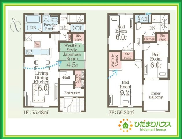 いわき市錦町江栗1丁目第2　新築戸建　3号棟の間取り|リビングと和室が続き間設計ですので、大空間を演出できます(^O^)