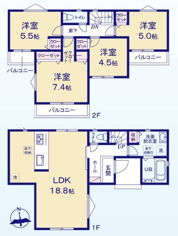 【横浜市港南区芹が谷1丁目35-2新築戸建て】★仲介手数料無料★（芹が谷小学校・芹が谷中学校）の間取り