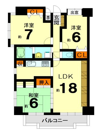 【間取り】 | イーグルコート椥辻 | 専有面積75.60㎡、角住戸、3LDK