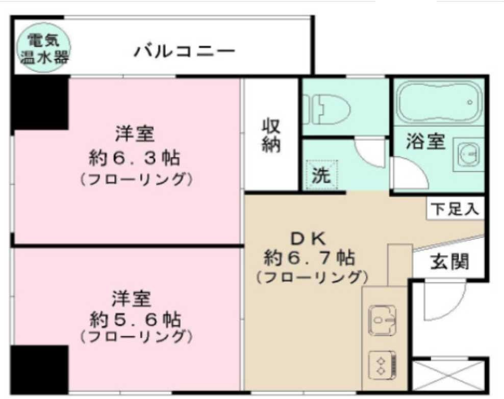 チサンマンション三軒茶屋第2　分譲賃貸　高層階　角部屋の間取り