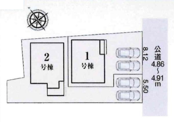 西尾市亀沢町第2　全2棟・2号棟の区画図|2号棟です。