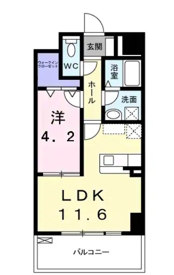 エスポワール豊の間取り|1ＬＤＫ・ウォークインクローゼット付き