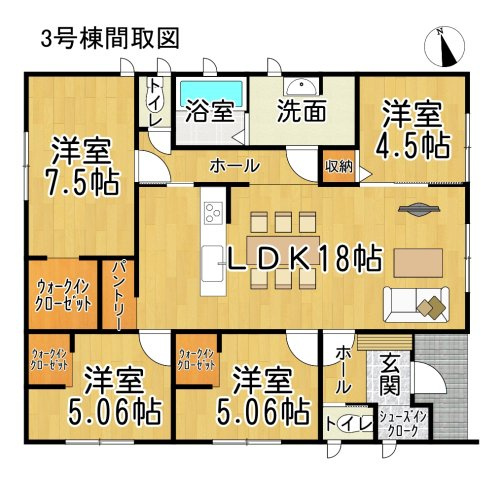 リーブルガーデン知多市金沢郷中第2　3号棟の間取り|○●間取り図●○
居室とリビングがつながっていて、家族とのコミュニケーションが自然と増える間取です♪