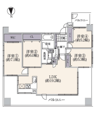 【間取り】 | アソシアタワー大濠ベネフィス | 人気な大濠エリアで92平米のリフォーム済み大型４LDK【ペット可◎】